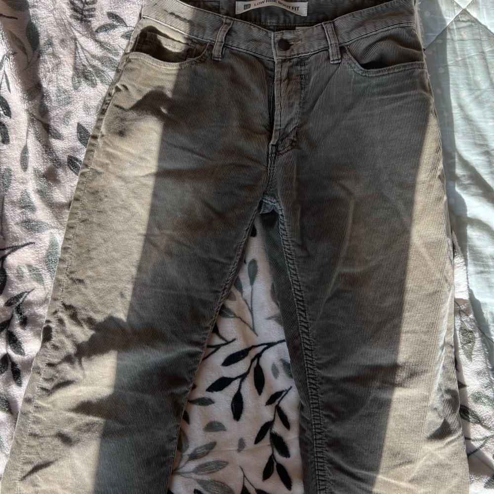 low rise bootcut fit corduroy jeans (in olive green)